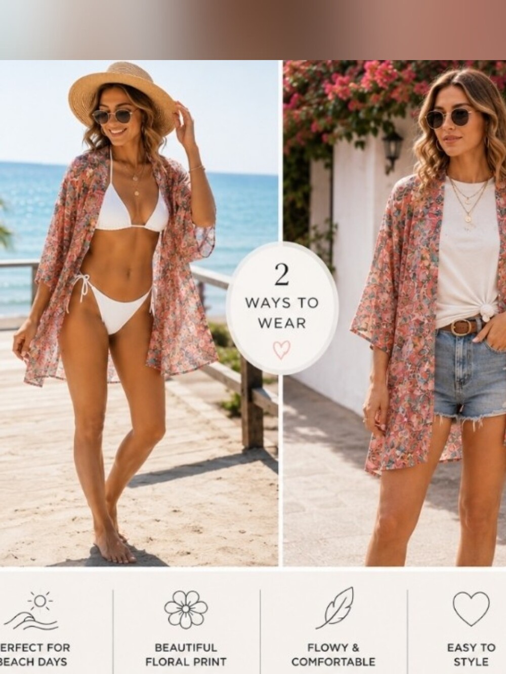 Chic Floral Sheer Kimono - Picture 1 of 6